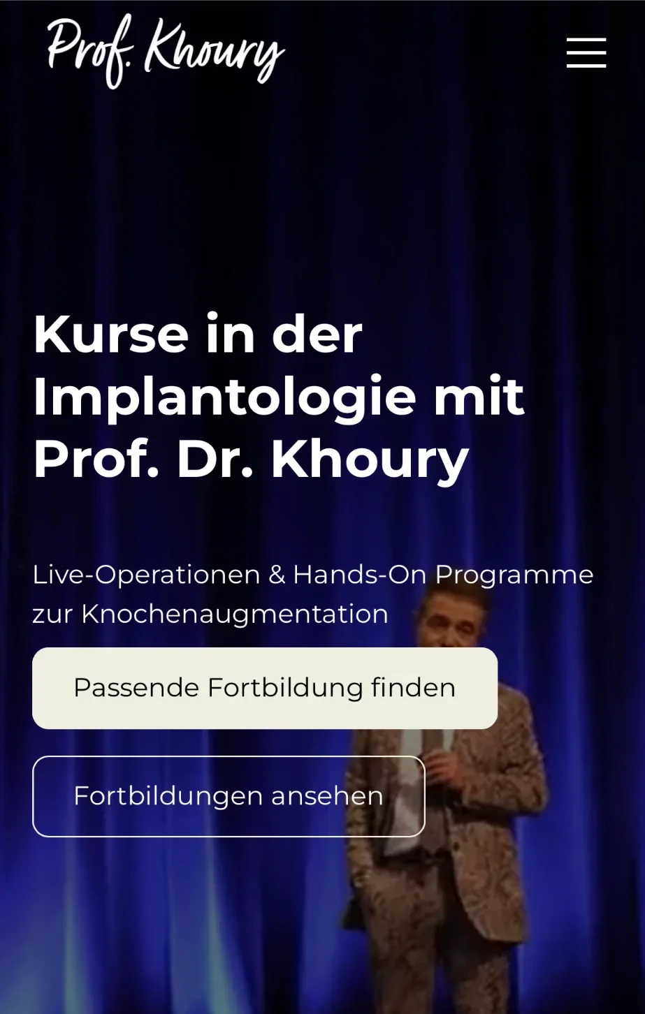 Home page of profkhoury.com on a phone